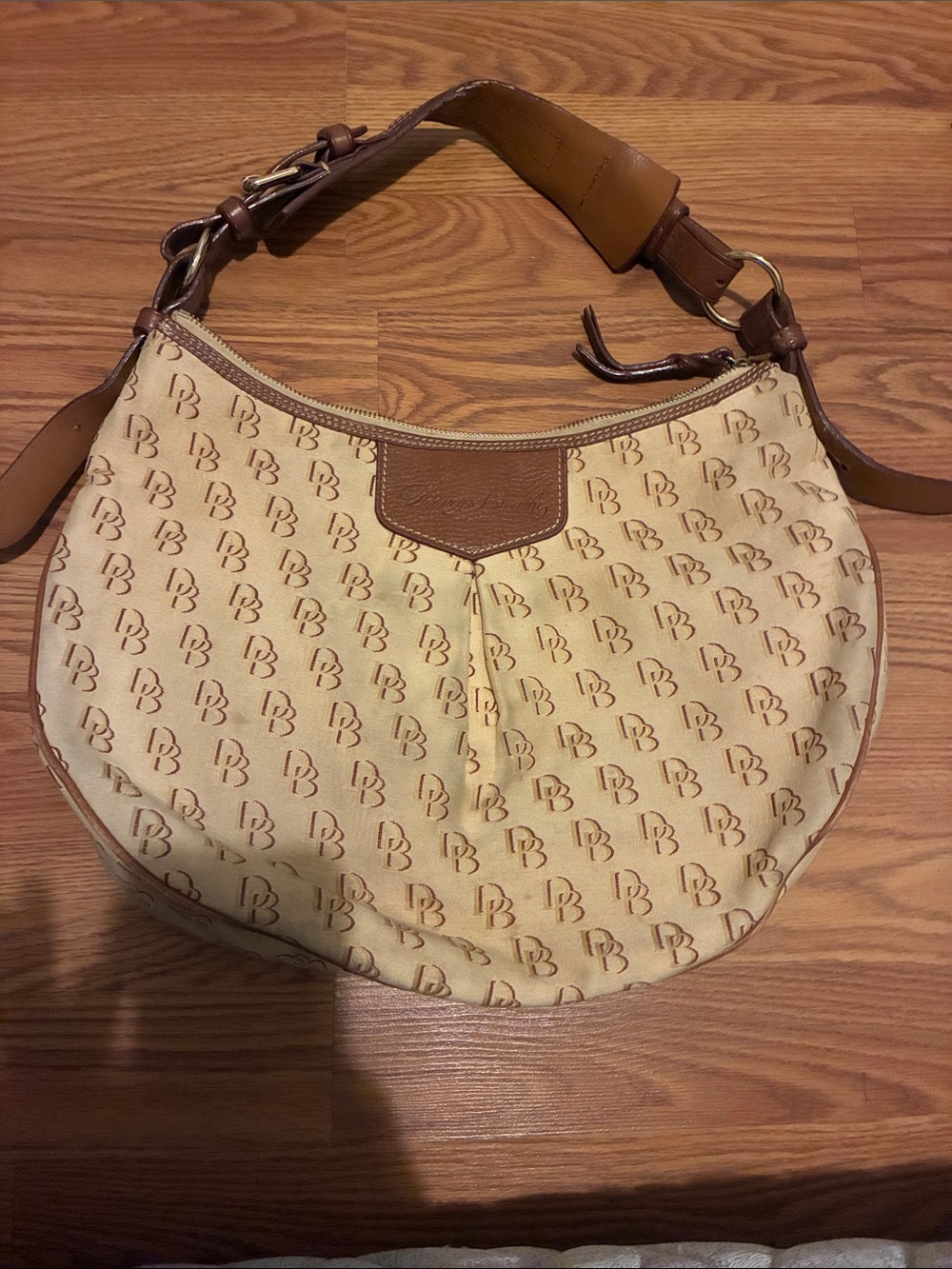 Dooney and Bourke Cream and Brown Monogram Hobo Bag
